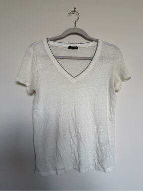 Massimo Dutti White V-Neck Short Sleeve Tee Size Medium